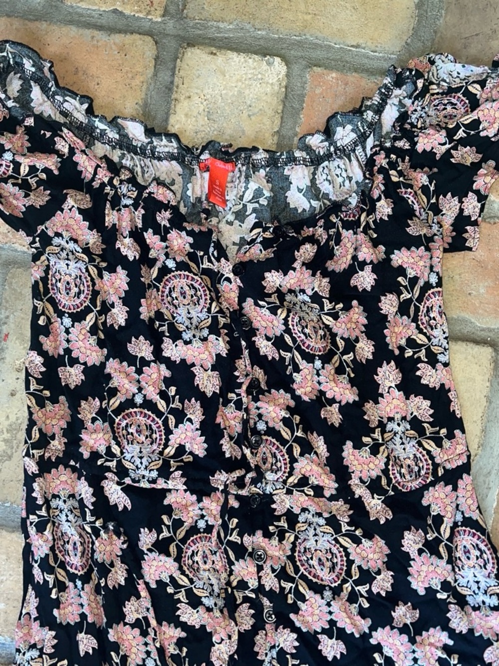 Woman’s Floral Off-Shoulder Dress - Black and Pink
